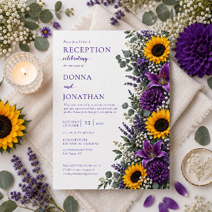 Purple Floral Yellow Sunflowers Reception Only Invitation