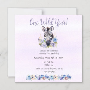 Purple Floral Zebra Birthday Magnetic Invitation