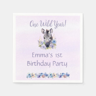 Purple Floral Zebra Birthday Napkin