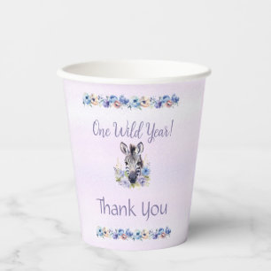 Purple Floral Zebra Birthday Paper Cups