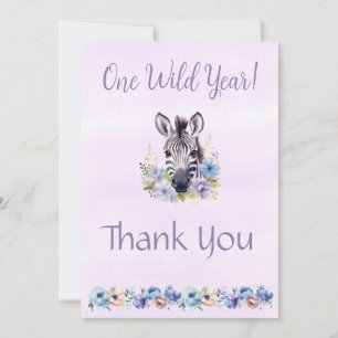 Purple Floral Zebra Birthday Thank You Card