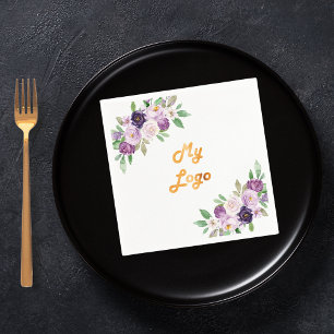 Purple florals business logo napkin