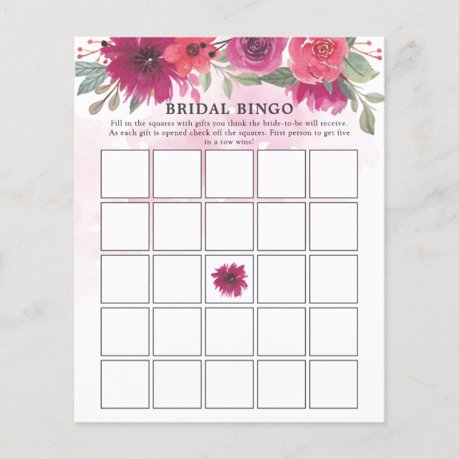 Purple Florals Greenery Bridal Shower Bingo Game (Front)