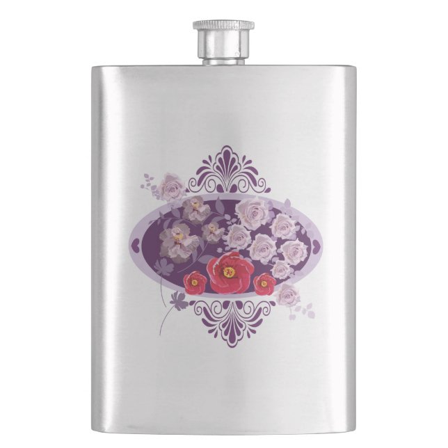 purple florals hip flask (Front)