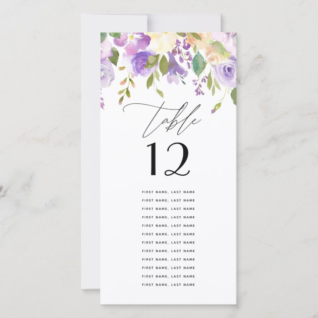 Purple Florals Watercolor Individual Table Cards (Front)