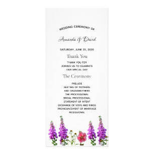 Purple florals white elegant wedding program rack card