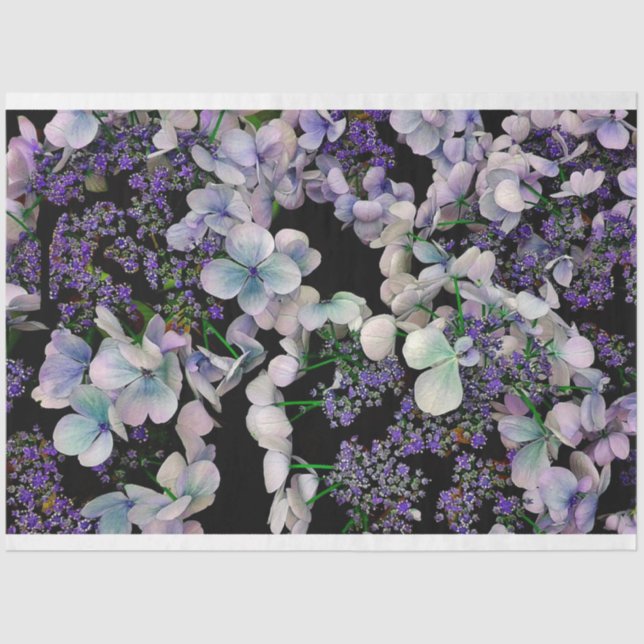 Purple florasl on black background tissue paper (Front)