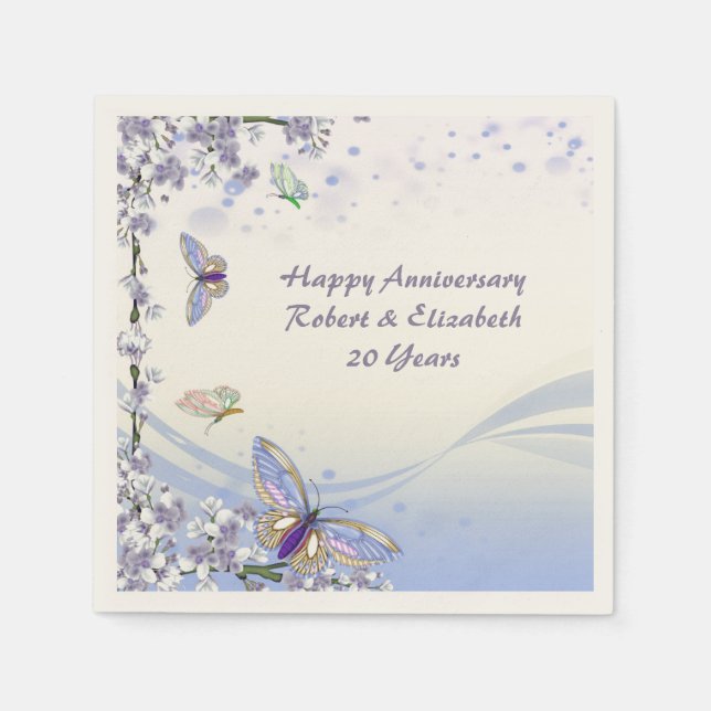 Purple Florets & Butterflies Personalise Party Napkin (Front)