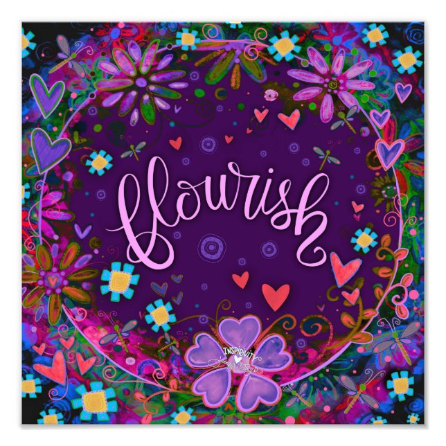 Purple Flourish Inspirational Heart Floral Pretty  Photo Print (Front)