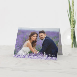 Purple Flourishes Wedding Two Photo Thank You Card