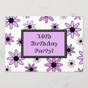 Purple Flower 10th Birthday Party Invitation Cards