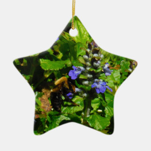 Purple Flower and Bumble Bee Ceramic Tree Decoration
