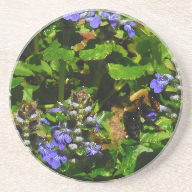 Purple Flower and Bumble Bee Coaster (Front)