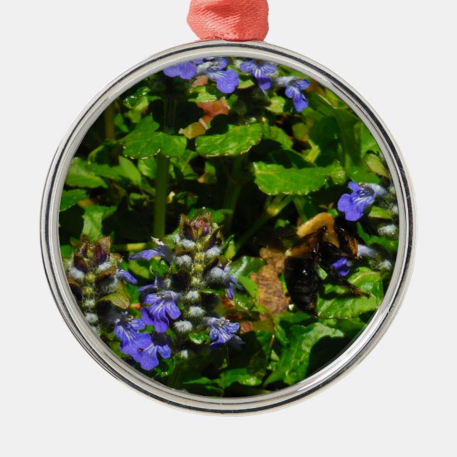 Purple Flower and Bumble Bee Metal Tree Decoration (Front)