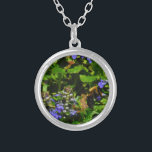 Purple Flower and Bumble Bee Silver Plated Necklace<br><div class="desc">Purple Bee Balm Flower Blossom and yellow and black  Bumble Bee Photo by Sandy Closs taken at Lake Arrowhead purple, "bee balm",  flower,  flowers,  floral, spring,  cherry,  cherries,  garden,  wedding,  weddings, </div>