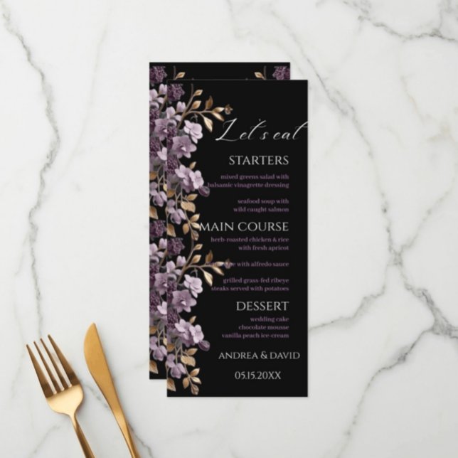 Purple flower and gold leaf let's eat Weeding Menu (Creator Uploaded)
