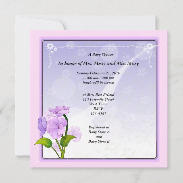 Purple Flower Baby Shower Invitation (Front)