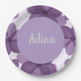 Purple flower Bas Mitzva plates With name