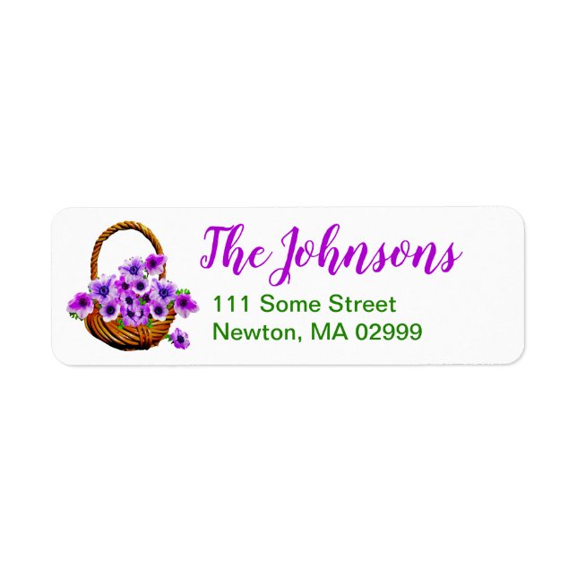 Purple Flower Basket Return Address Label (Front)