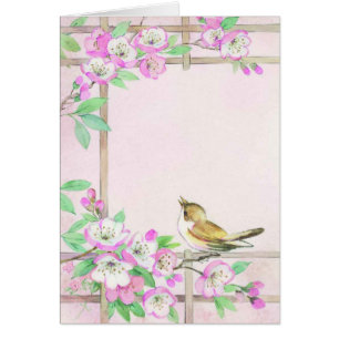 Purple flower bird sympathy greeting card