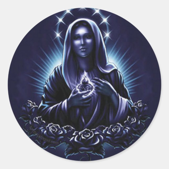 Purple Flower Blessed Virgin Mary Classic Round Sticker (Front)