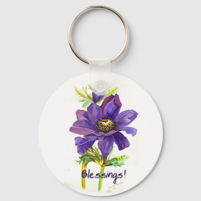 Purple flower blessings key ring (Front)