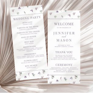 Purple flower blooms botanical wedding programs
