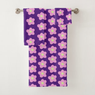 Purple Flower Blossoms Bath Towel Set