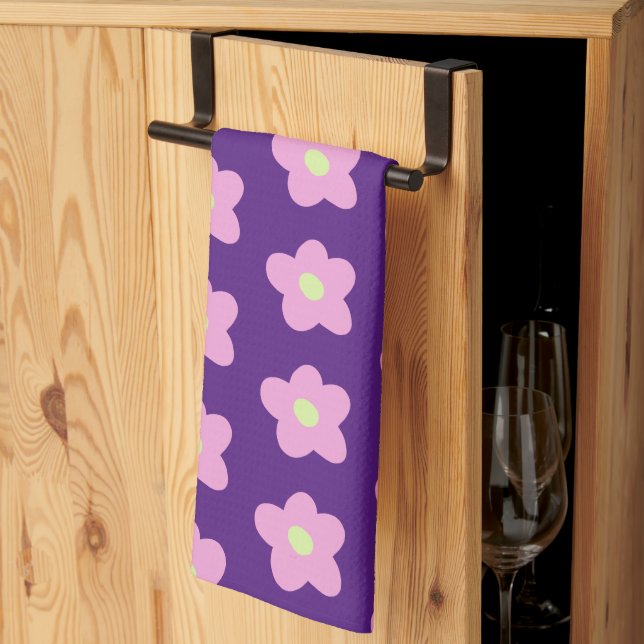 Purple Flower Blossoms Tea Towel (Thirds Fold)