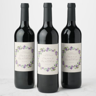 Purple Flower Botanical Wreath Script Wine Label