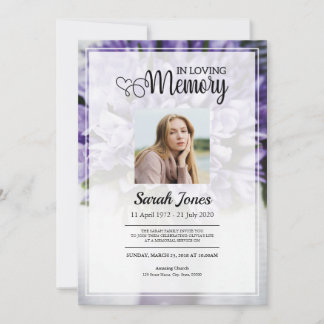 Purple Flower Bouquet Funeral Announcement Card