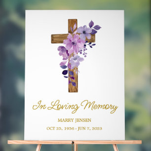 Purple flower cross Memorial Funeral Acrylic Sign