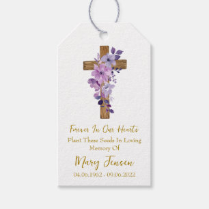 Purple flower Cross Memorial Funeral Seed Packet  Gift Tags