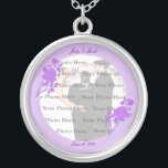 Purple Flower Custom Round Silver Necklace<br><div class="desc">Personalise this pretty necklace to have as wedding favours at your wedding reception or to have one yourself as a remembrance of your special day. This necklace is also the perfect gift for the bride ant her bridal shower. Personalise by changing the text in the fields provided and adding your...</div>