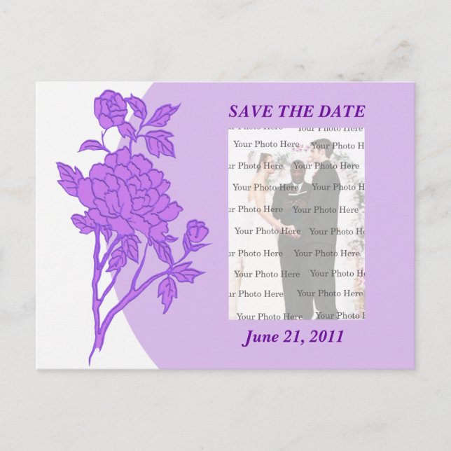 Purple Flower Custom Save The Date Postcard (Front)