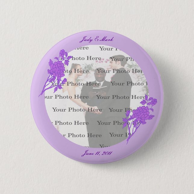 Purple Flower Custom Wedding Button (Front)