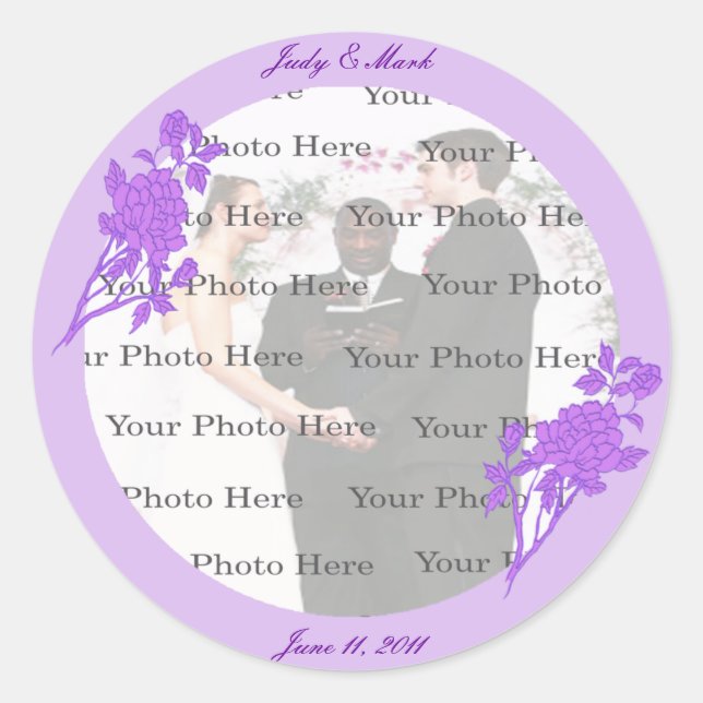 Purple Flower Custom Wedding Stickers (Front)
