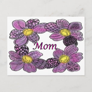 Purple Flower Doodled MOM Design Postcard