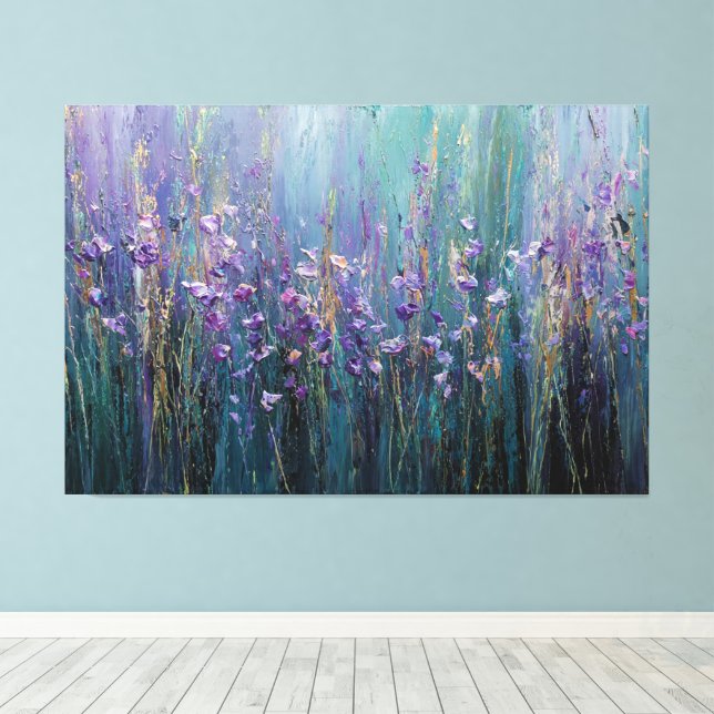 Purple Flower Field Texture Abstract Wall Art (Insitu(Wood Floor))