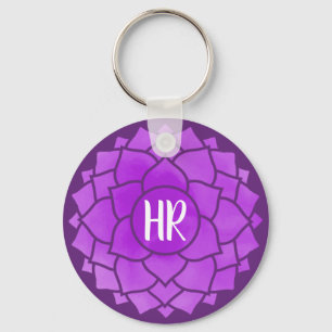Purple Flower Floral Chakra Design Reiki Yogo  Key Ring