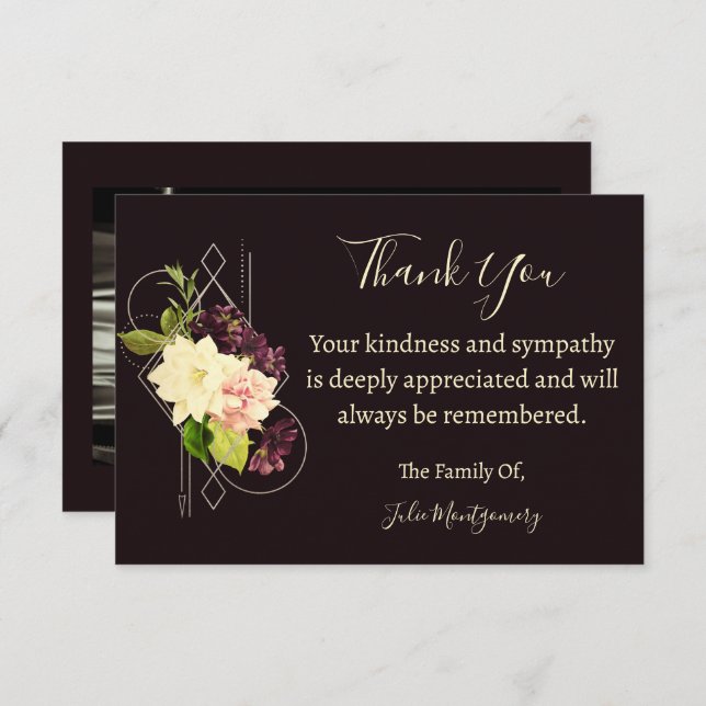Purple Flower Funeral Photo Thank You Card   (Front/Back)