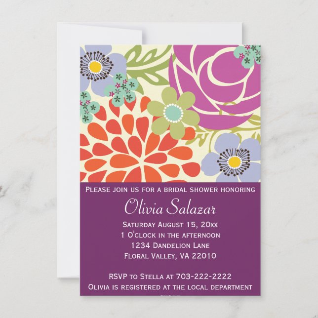 Purple Flower Garden Bridal Shower Invitations (Front)