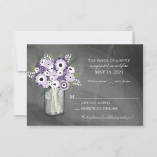 Purple Flower Garden Chalkboard Mason Jar RSVP Card