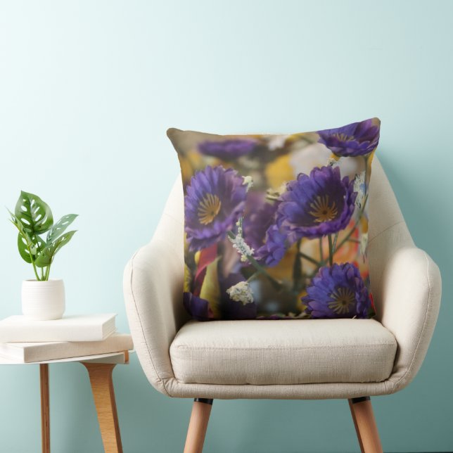 Purple  Flower Garden Throw Pillow (Chair)