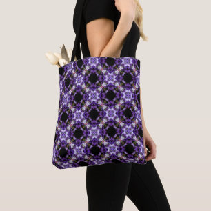 Purple Flower Geometric Diamond Pattern Tote Bag