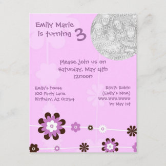 Purple Flower Girl's Brithday Party Invitations