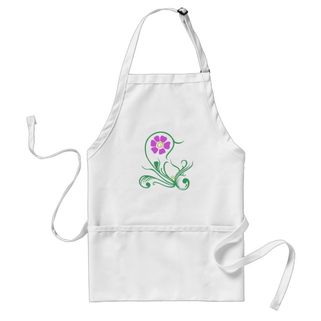 Purple flower green floral pattern standard apron (Front)