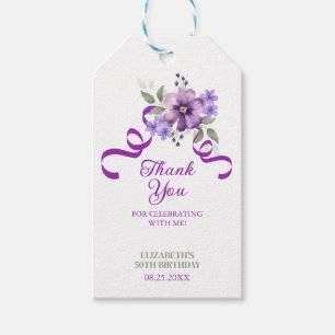Purple Flower Greenery Ribbon Birthday Gift Tags