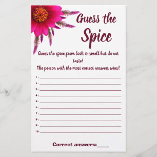 Purple Flower Guess the Spice Game Card