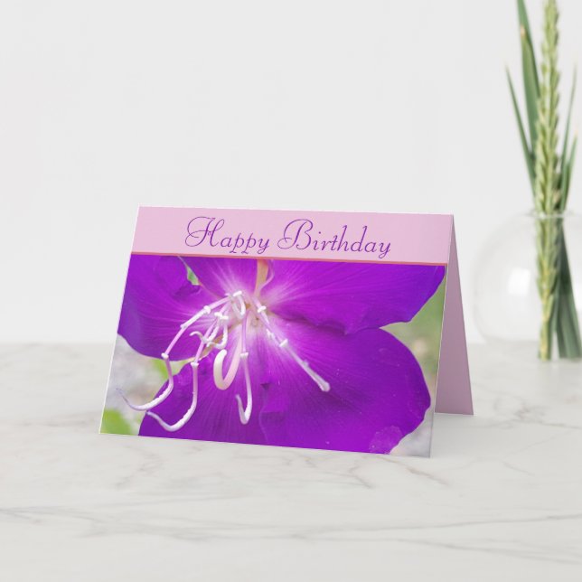 Purple Flower Happy Birthday Card (Front)
